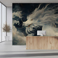 Celestial Dragon Mural Wallpaper in Midnight Blue and Pearl Mural Wallpaper - pure wallpaper artwork