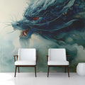 Ethereal Azure Dragon Mural Wallpaper — Mythical Artistic Design Mural Wallpaper - pure wallpaper artwork