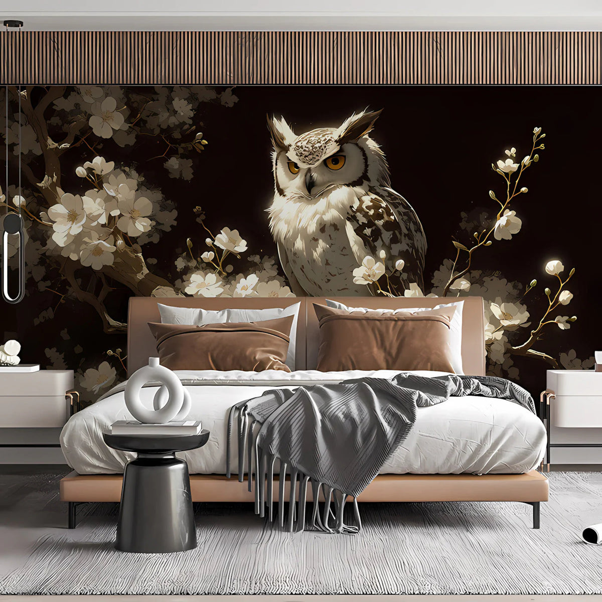 Nocturnal Owl and Cherry Blossom Mural Wallpaper - pure wallpaper artwork