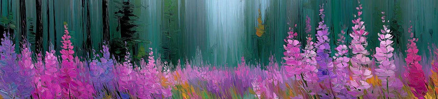 Vibrant Purple and Pink Wildflower Field Oil Painting Mural Wallpaper Forest Meadow Art Mural Wallpaper
