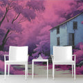Violet Forest Cottage Mural Wallpaper —Whimsical Painted Scene Mural Wallpaper - pure wallpaper artwork