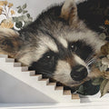 Resting Raccoon Floral Mural Wallpaper — Whimsical Nature Art Mural Wallpaper - pure wallpaper artwork