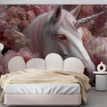 Unicorn and Peony Floral Mural Wallpaper —Whimsical Dreamscape Mural Wallpaper - pure wallpaper artwork
