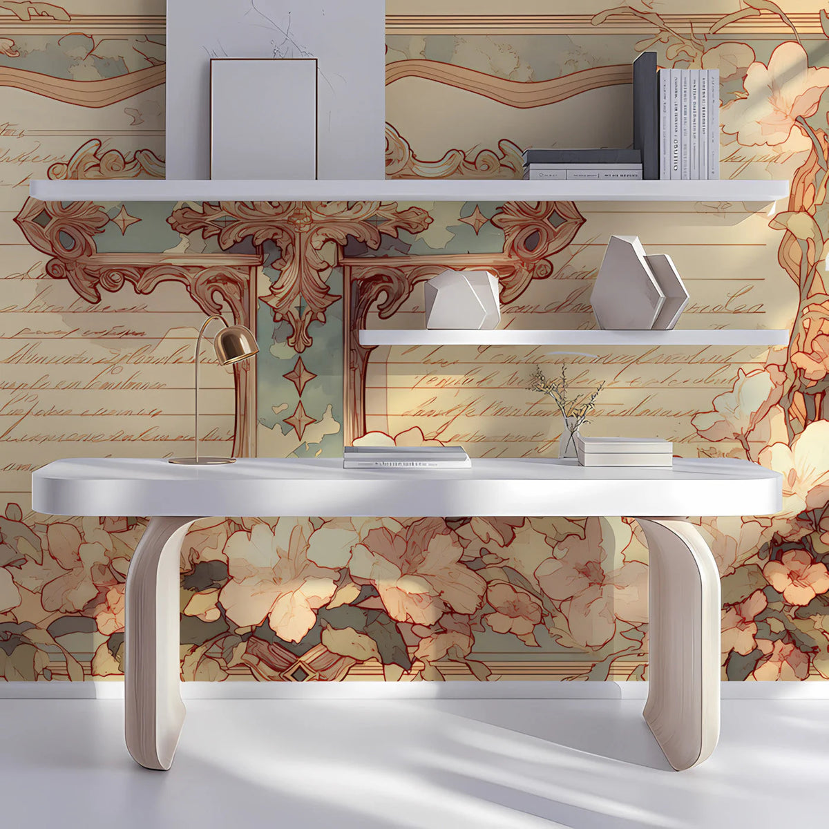 Baroque Script Cross Mural Wallpaper — Artistic Vintage Heritage Mural Wallpaper - pure wallpaper artwork