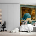 Whimsical Bathing Whale Mural Wallpaper — Storybook Illustration Mural Wallpaper - pure wallpaper artwork