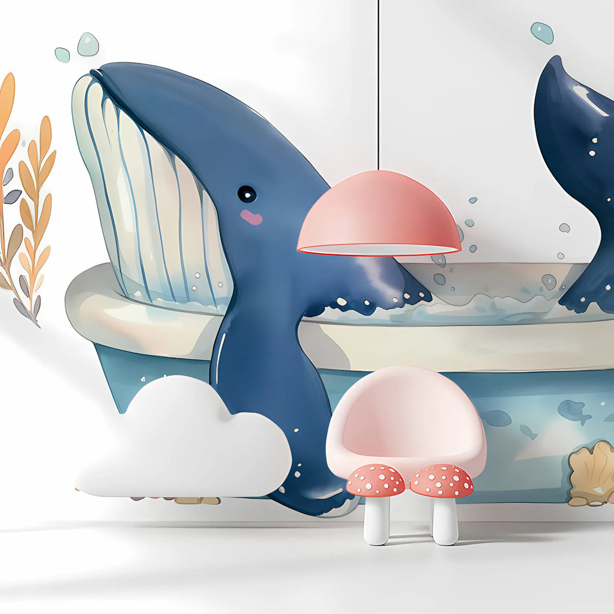 Bathing Whale Mural Wallpaper — Whimsical Aquatic Design Mural Wallpaper - pure wallpaper artwork