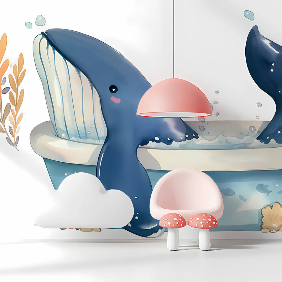 Bathing Whale Mural Wallpaper — Whimsical Aquatic Design Mural Wallpaper