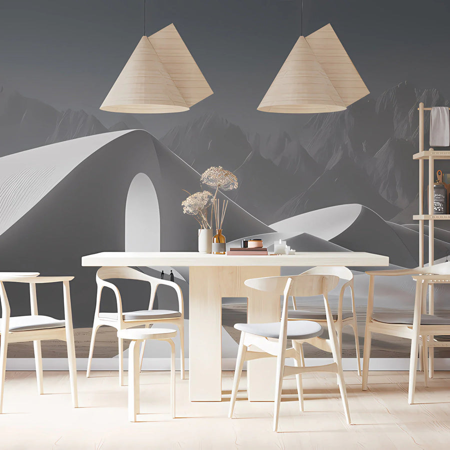 Minimalist Sand Dune Portal Mural Wallpaper in Monochrome Mural Wallpaper