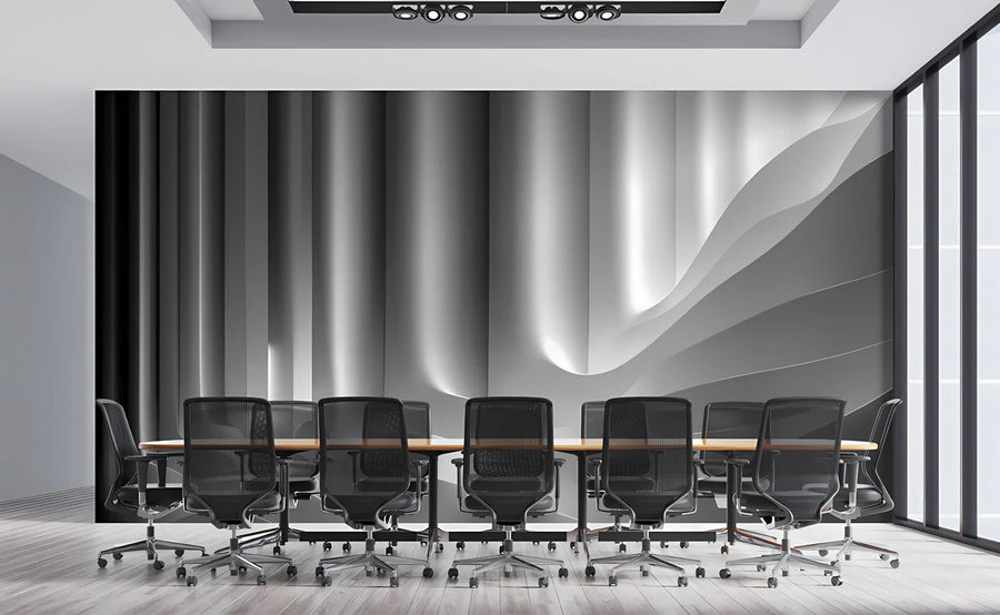 Monochrome Vertical Wave Mural Wallpaper — Abstract Modern Design Mural Wallpaper