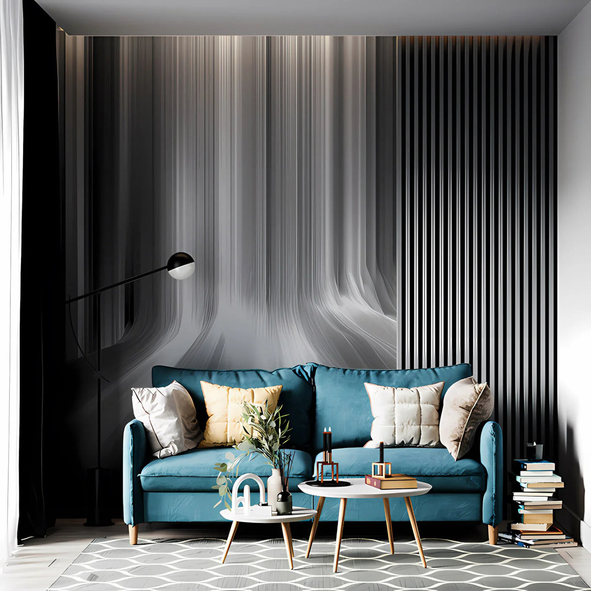 Monochrome Linear Waterfall Mural Wallpaper — Abstract Modern Art Mural Wallpaper - pure wallpaper artwork