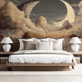 Celestial Moon and Clouds Mural Wallpaper — Etched Vintage Style Mural Wallpaper - pure wallpaper artwork