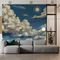 Vintage Engraved Sky Mural Wallpaper with Sun and Clouds Mural Wallpaper - pure wallpaper artwork