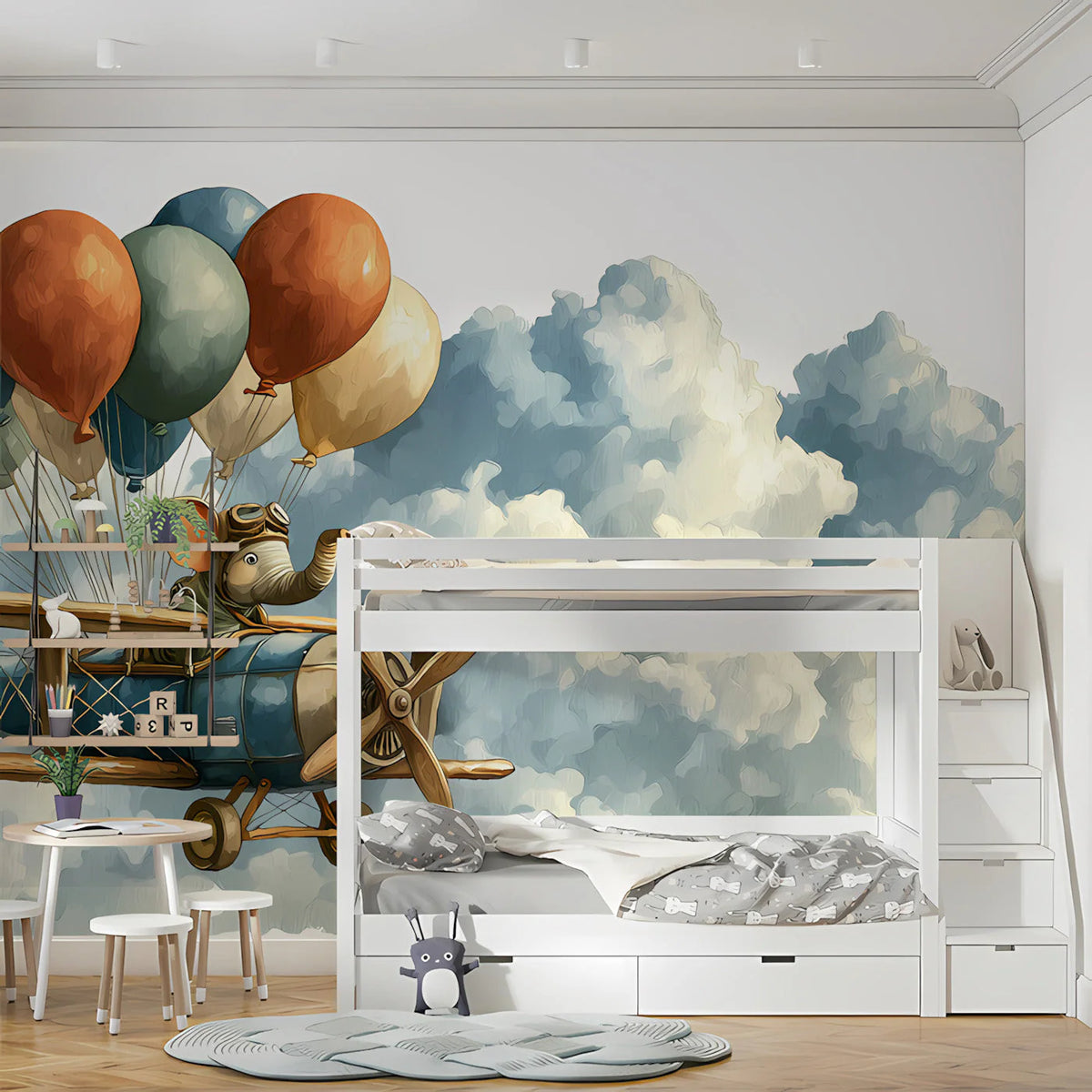 Flying Elephant Aviator Mural Wallpaper — Whimsical Sky Adventure Mural Wallpaper - pure wallpaper artwork