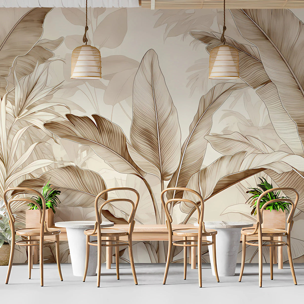 Botanical Sketch Mural Wallpaper — Warm Sepia Leaf Pattern Mural Wallpaper - pure wallpaper artwork