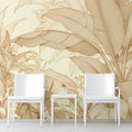 Monochrome Banana Leaf Mural Wallpaper — Botanical Line Art Mural Wallpaper - pure wallpaper artwork