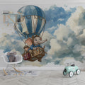 Elephant Pilot Hot Air Balloon Mural Wallpaper — Whimsical Travel Mural Wallpaper - pure wallpaper artwork
