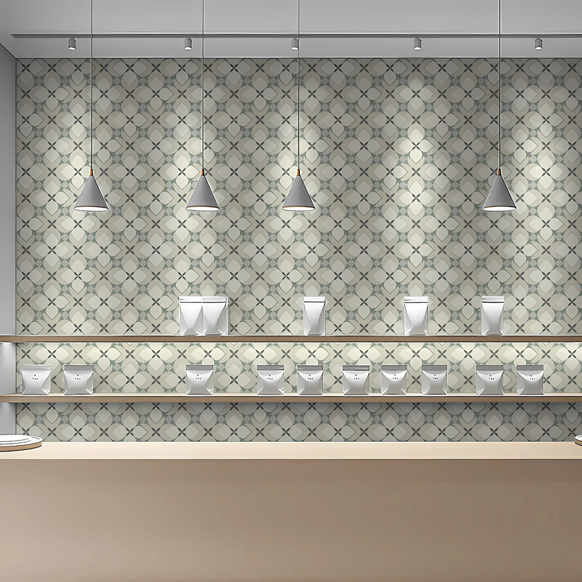 Geometric Petal Mural Wallpaper — Soft Sage and Neutral Tile Mural Wallpaper - pure wallpaper artwork