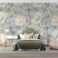 Peony Botanical Mural Wallpaper in Soft Dusky Blue and Cream Mural Wallpaper - pure wallpaper artwork