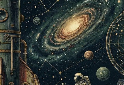 Vintage Space Exploration Mural Wallpaper — Cosmic Retro Style Mural Wallpaper