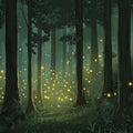 Green Forest with Fireflies Mural Wallpaper in Bedroom Green, Yellow Forest with Fireflies Mural Wallpaper - pure wallpaper artwork