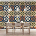 Mediterranean Tile Mural Wallpaper with Watercolor Floral Motifs Mural Wallpaper - pure wallpaper artwork