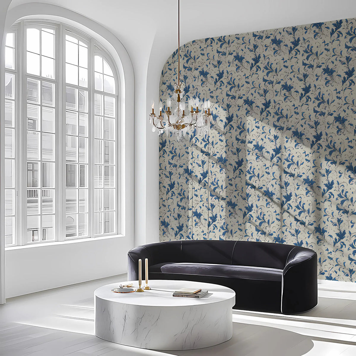 Indigo Scrollwork Mural Wallpaper — Classic Floral Pattern Mural Wallpaper - pure wallpaper artwork