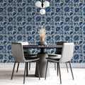 Indigo Floral Damask Mural Wallpaper — Classic Ornamental Style Mural Wallpaper - pure wallpaper artwork