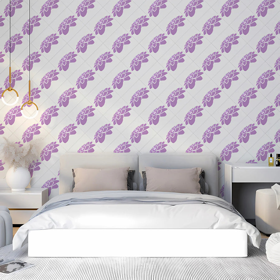 Lilac Floral Geometric Mural Wallpaper — Soft Botanical Pattern Mural Wallpaper