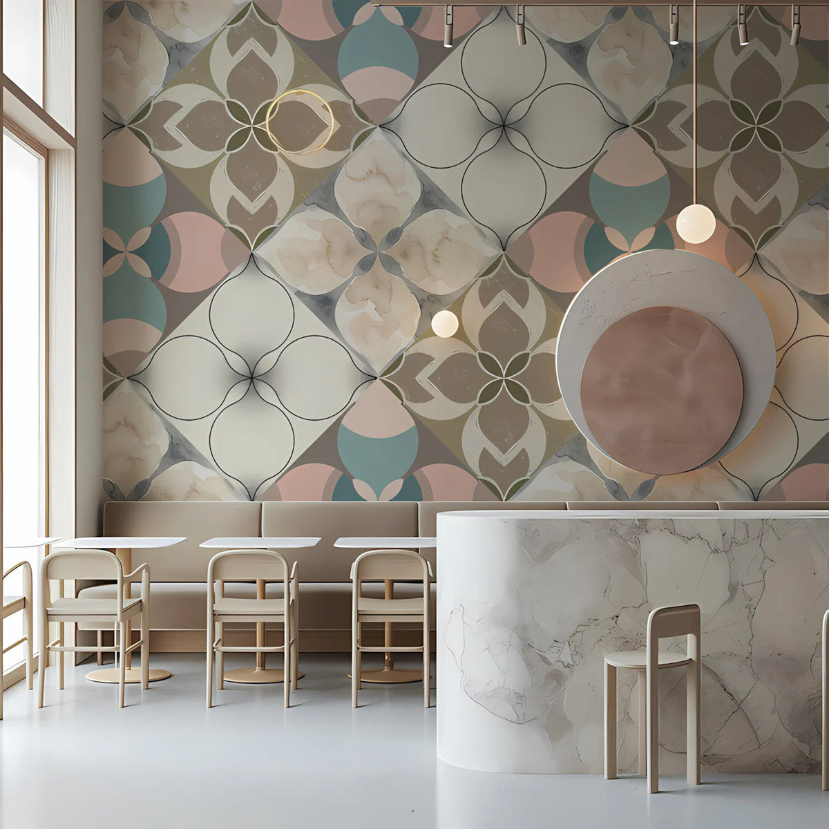 Geometric Floral Mural Wallpaper — Soft Pastel Art Deco Pattern Mural Wallpaper - pure wallpaper artwork