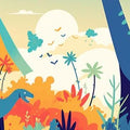 Dinosaur and Mountain Mural Wallpaper in Bedroom Various Colors (Green, Yellow, Blue, etc.) of Dinosaur Mural Wallpaper - pure wallpaper artwork