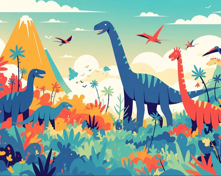 Dinosaur and Mountain Mural Wallpaper in Bedroom Various Colors (Green, Yellow, Blue, etc.) of Dinosaur Mural Wallpaper - pure wallpaper artwork