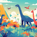 Dinosaur and Mountain Mural Wallpaper in Bedroom Various Colors (Green, Yellow, Blue, etc.) of Dinosaur Mural Wallpaper - pure wallpaper artwork