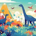 Dinosaur and Mountain Mural Wallpaper in Bedroom Various Colors (Green, Yellow, Blue, etc.) of Dinosaur Mural Wallpaper - pure wallpaper artwork
