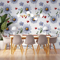 Daisies and Hearts Floral Mural Wallpaper — Whimsical Style Mural Wallpaper - pure wallpaper artwork