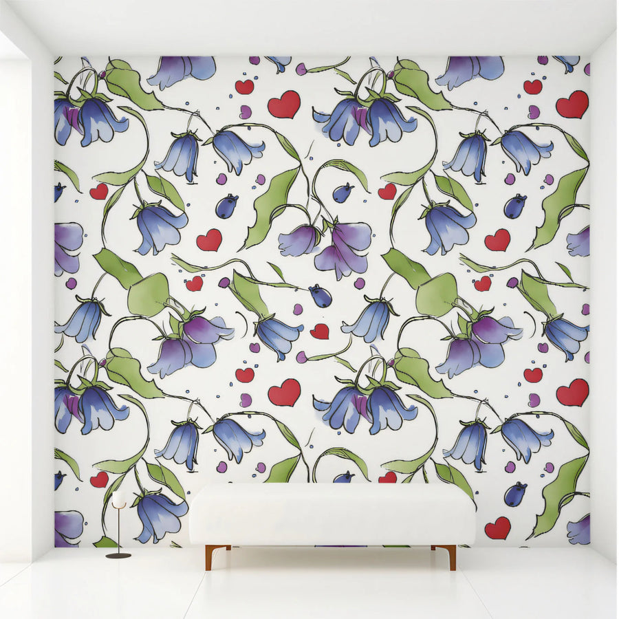Bluebell Garden Mural Wallpaper — Whimsical Floral Art Mural Wallpaper