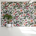 Botanical Meadow Mural Wallpaper in Soft Pink and Forest Green Mural Wallpaper - pure wallpaper artwork