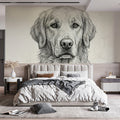 Golden Retriever Sketch Mural Wallpaper — Classic Ink Line Art Mural Wallpaper - pure wallpaper artwork