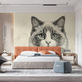 Stippled Ragdoll Cat Mural Wallpaper — Detailed Ink Art Mural Wallpaper - pure wallpaper artwork