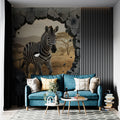 Zebra Safari Concrete Breach Mural Wallpaper — 3D Illusion Style Mural Wallpaper - pure wallpaper artwork