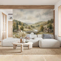 Watercolor Countryside Bridge Mural Wallpaper — Pastoral Landscape Mural Wallpaper - pure wallpaper artwork