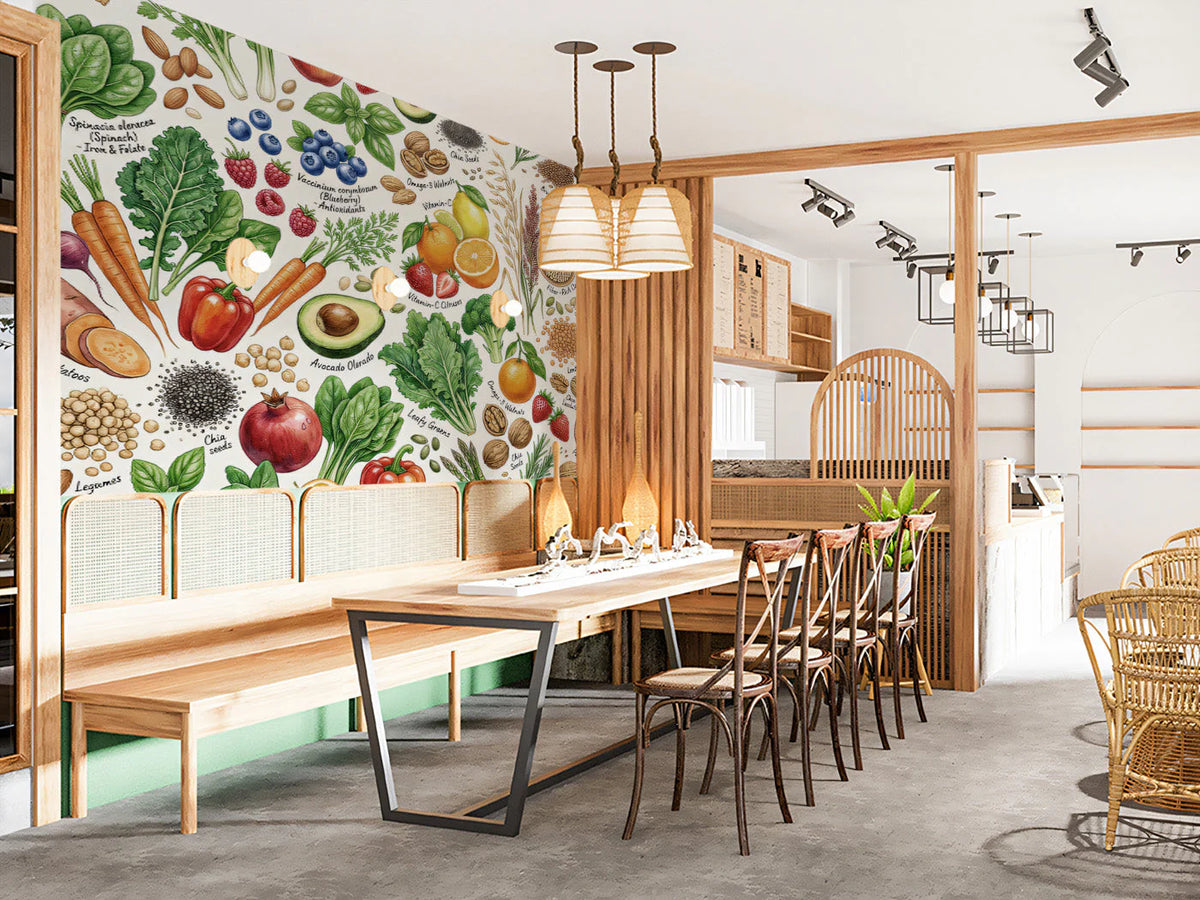 Botanical Superfood Garden Mural Wallpaper in Culinary Illustration Mural Wallpaper - pure wallpaper artwork