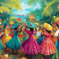Papier peint Festival Murale Danse et musique latines colorées dans un jardin tropical Mural Wallpaper - pure wallpaper artwork
