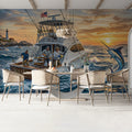 Deep Sea Sport Fishing Mural Wallpaper — Nautical Sunset Mural Mural Wallpaper - pure wallpaper artwork