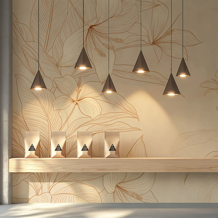 Golden Botanical Line Art Mural Wallpaper — Minimalist Floral Mural Wallpaper