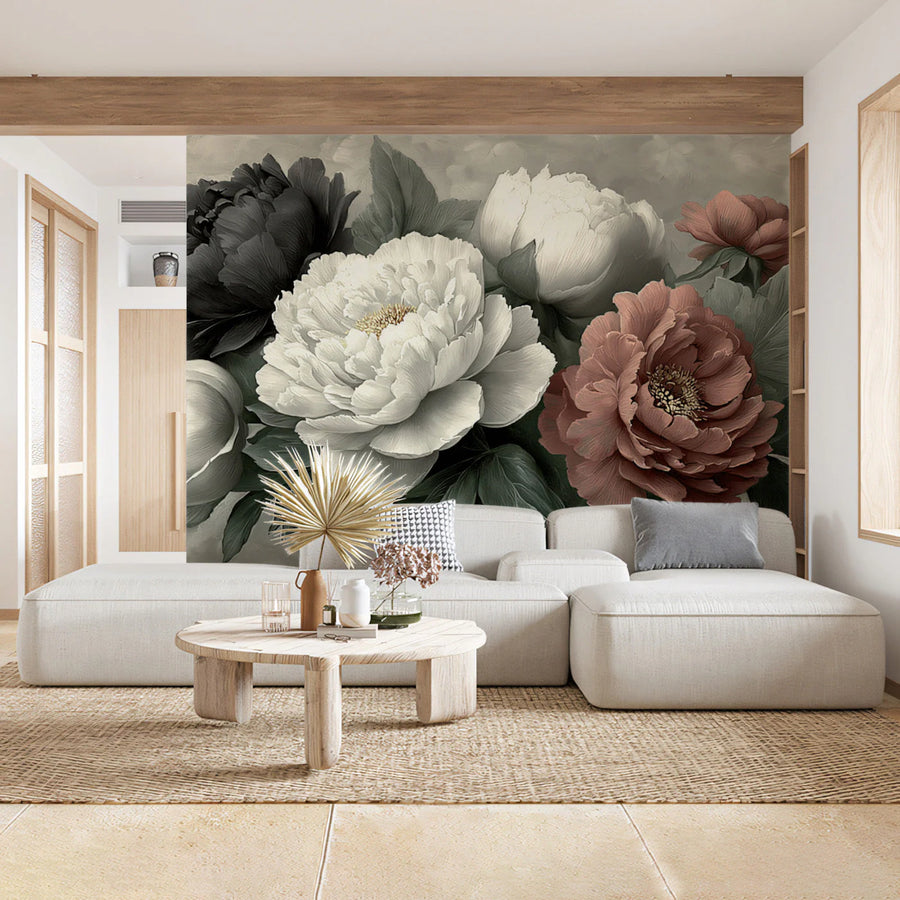 Vintage Peony Bouquet Mural Wallpaper —Artistic Floral Print Mural Wallpaper