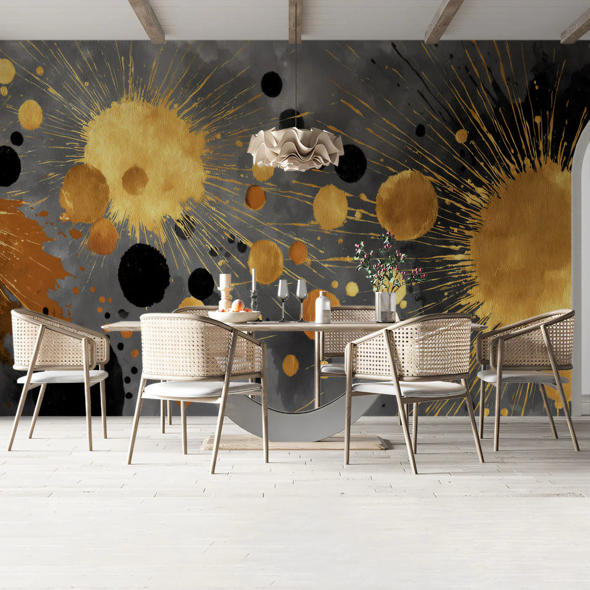 Gilded Ink Splatter Mural Wallpaper — Abstract Artistic Design Mural Wallpaper - pure wallpaper artwork