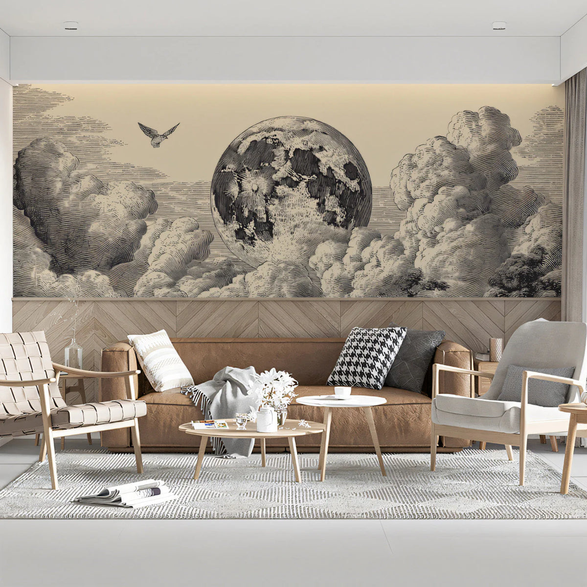 Vintage Lunar Moonscape Mural Wallpaper in Etched Style Mural Wallpaper - pure wallpaper artwork
