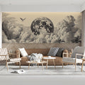 Vintage Lunar Moonscape Mural Wallpaper in Etched Style Mural Wallpaper - pure wallpaper artwork