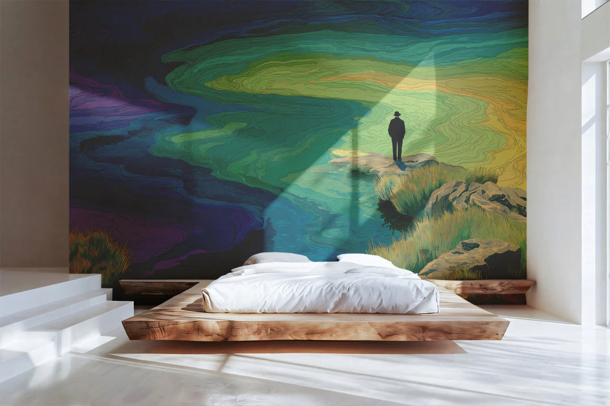 Solitary Wanderer Landscape Mural Wallpaper — Surreal Art Design Mural Wallpaper - pure wallpaper artwork