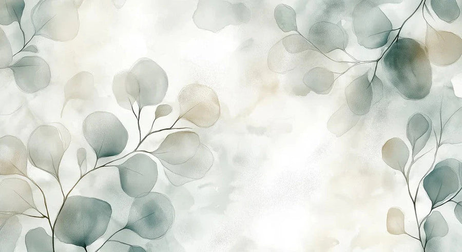 Watercolor - inspired Leaf Mural in Living Area Modern and artistic design Mural Wallpaper